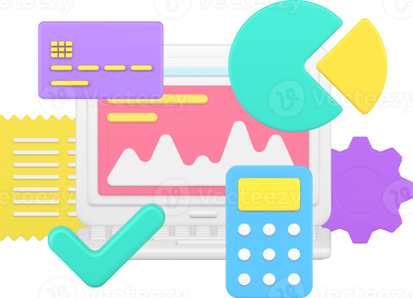 Laptop with graph wave investment profit salary budget wealth dynamic 3d icon isometric png