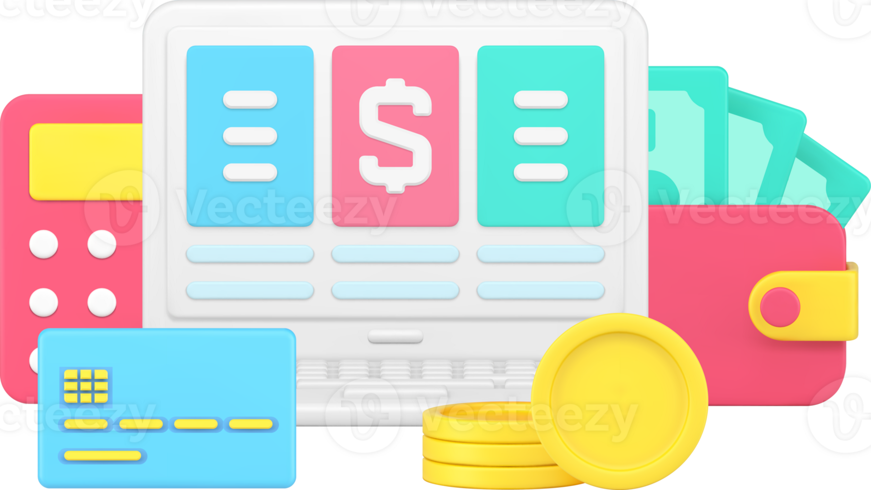 Paper investment document budget calculation with payment, debit and credit 3d icon png