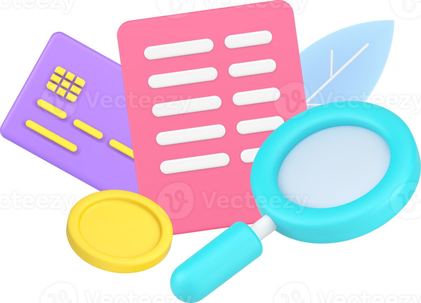 Searching information at document agreement of regular payment with magnifying glass 3d icon png