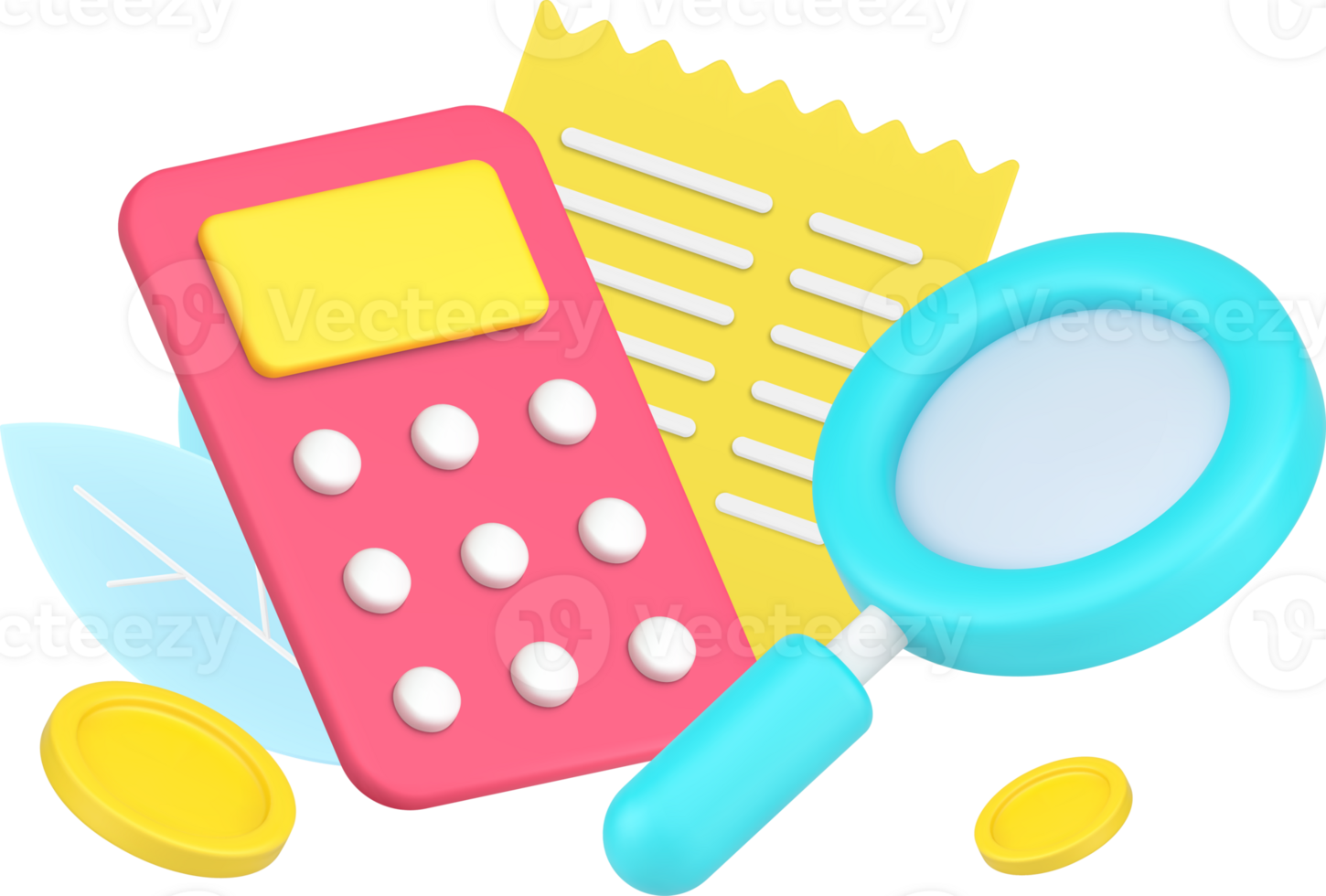 Checking information for regular payment paper document agreement with magnifying glass 3d icon png