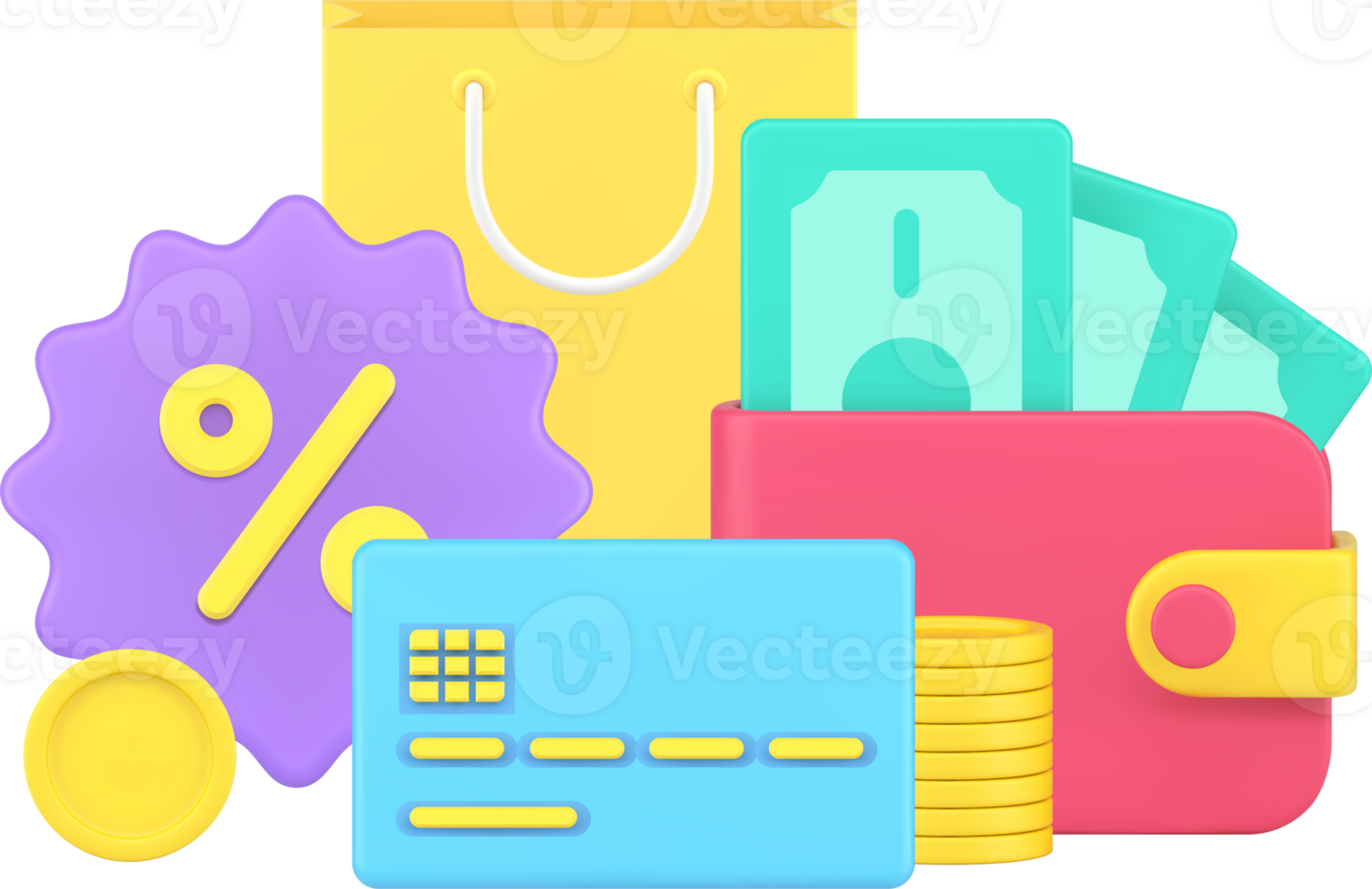 Seasonal sale, discount, black friday with paper shopping bag and percentage symbol 3d icon png