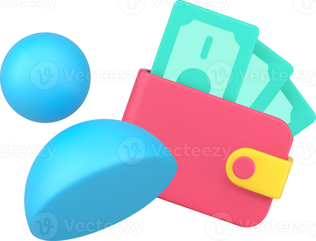 Personal earnings salary wealth with cash money dollar into wallet 3d icon png