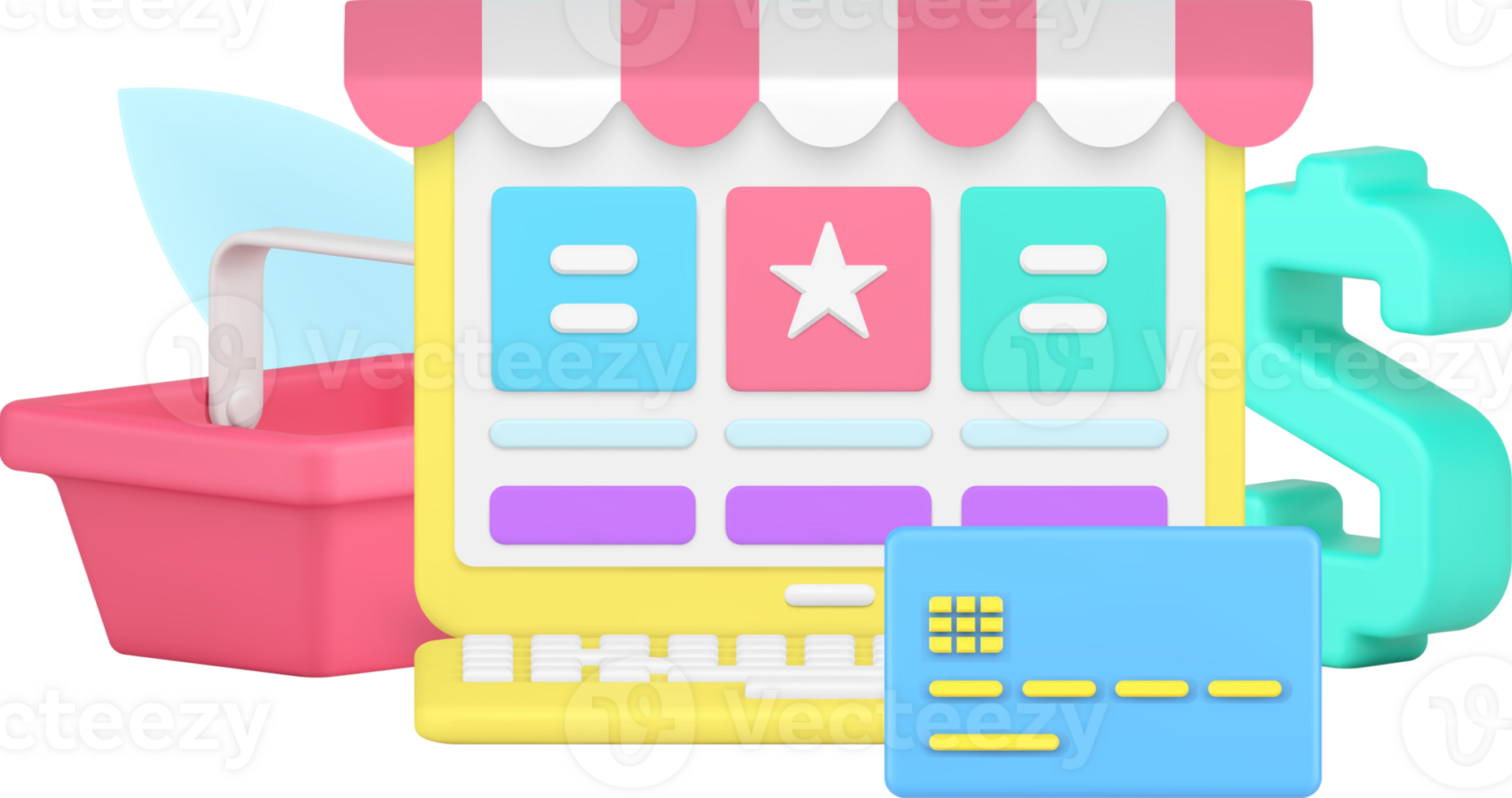 Online grocery shopping product delivery with laptop website user interface 3d icon isometric png