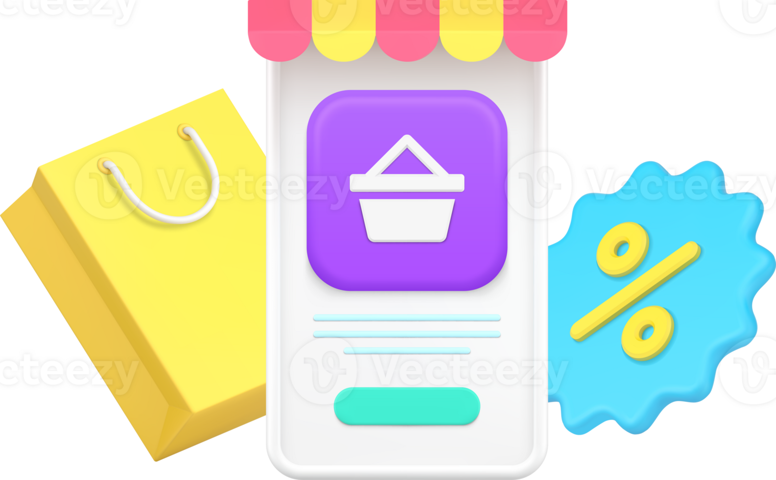Grocery market retail seasonal discount sale black friday receipt menu and percentage tag 3d icon png