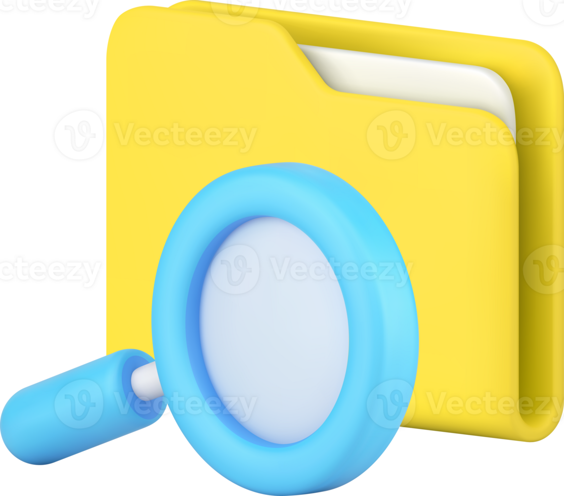 Finding important information in folder document storage use magnifying glass isometric 3d icon png