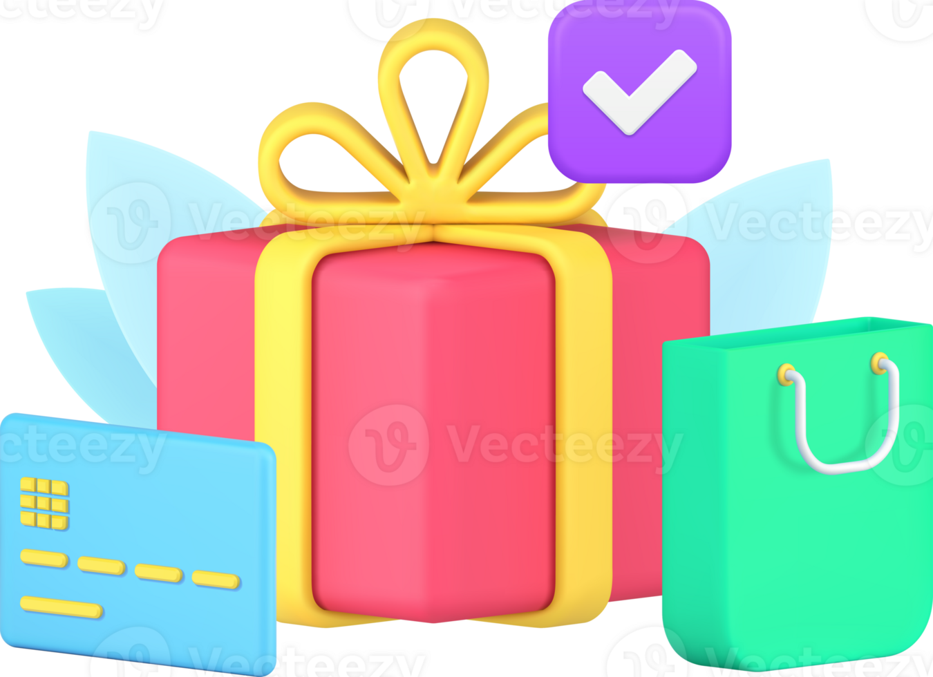 Buying goods purchase complete with checkmark celebrating holiday 3d icon isometric png