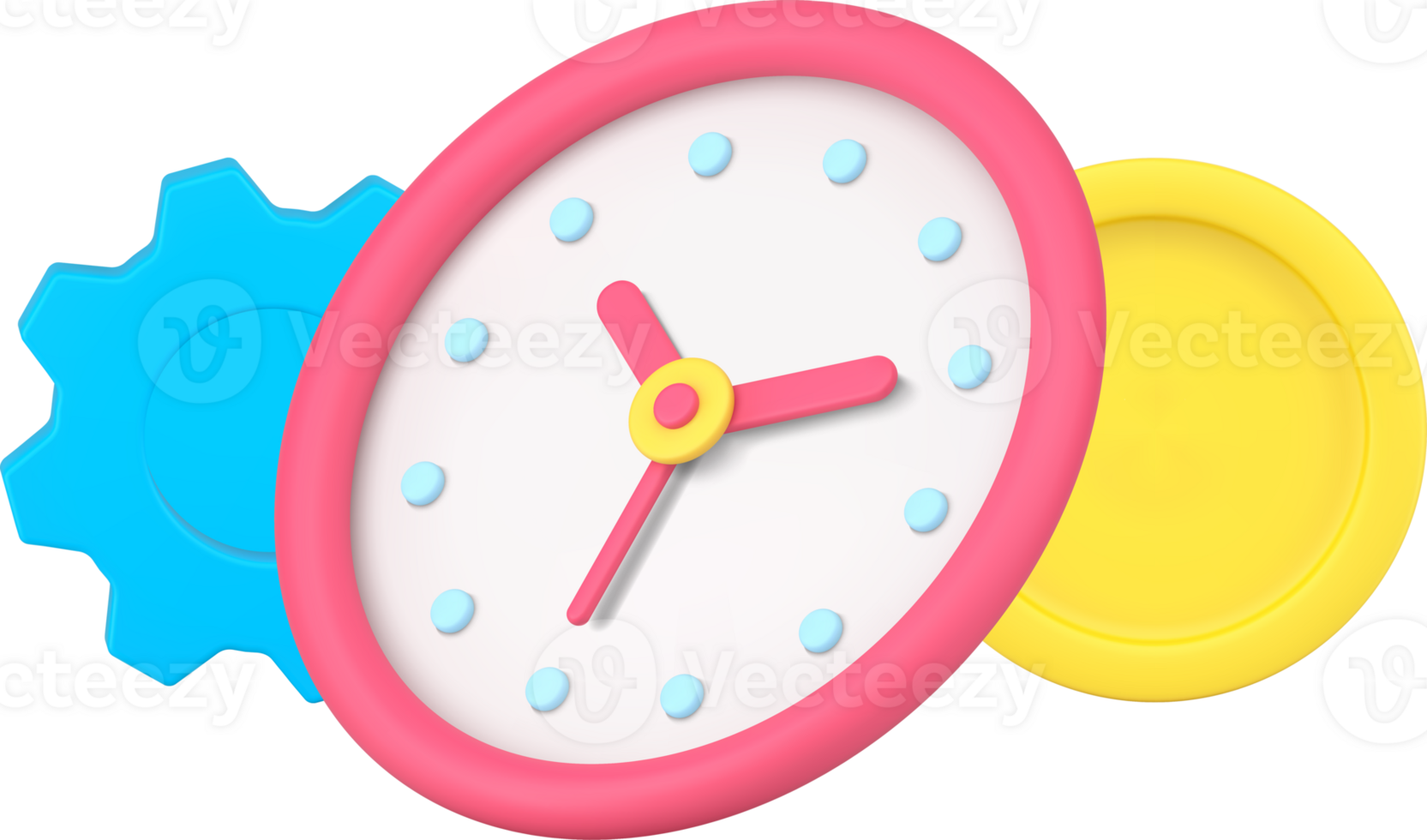 Regulate deadline for payment with gear wall clock and golden coin money 3d icon template png