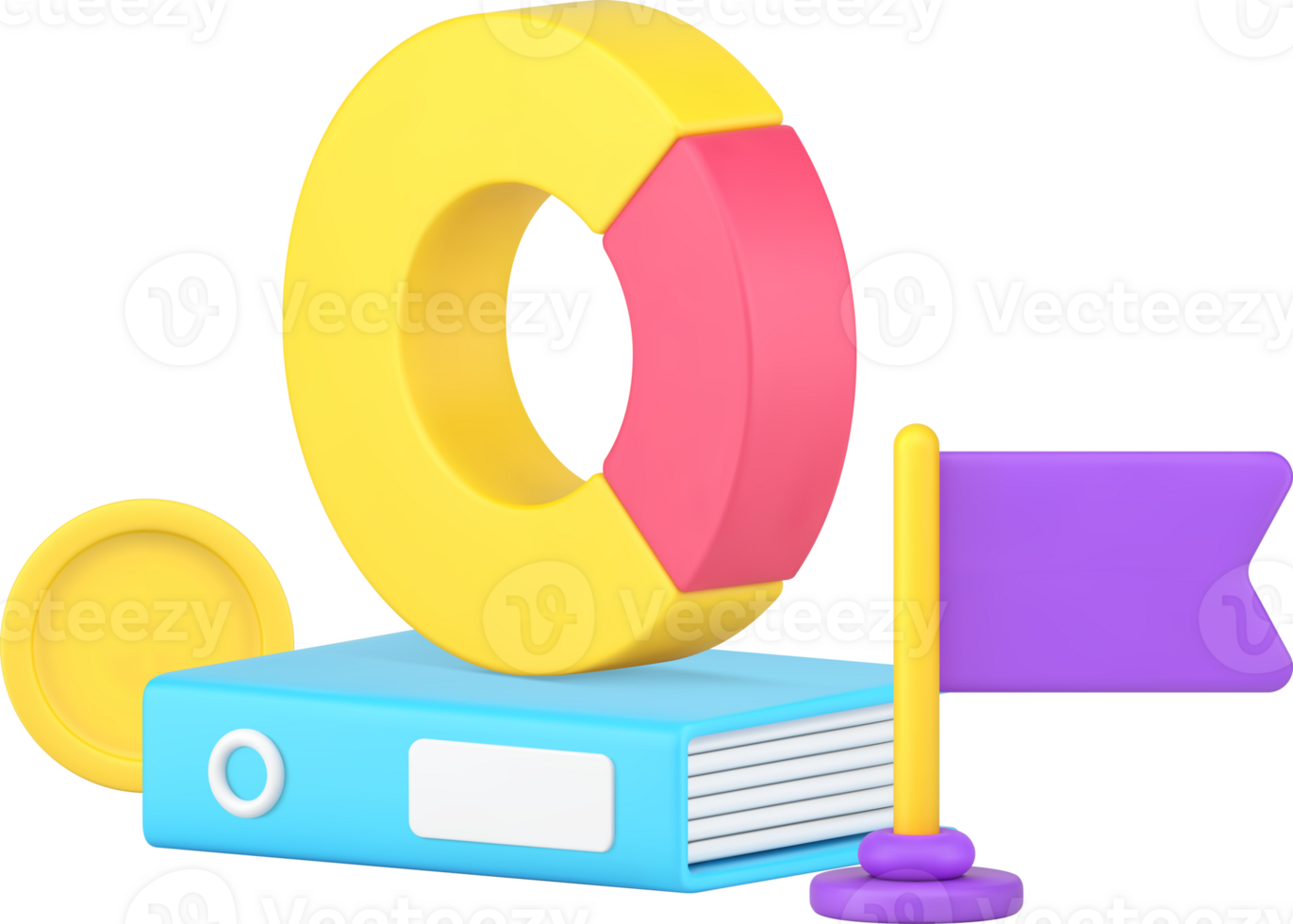 Analyzing company working checking profit with folder documents and rounded graph 3d icon png