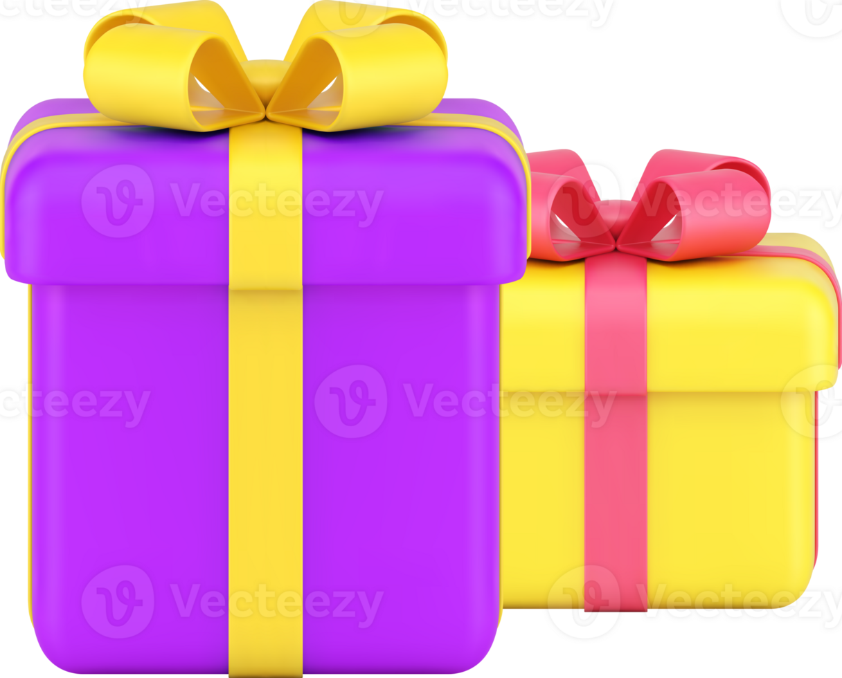 Isometric composition three wrapped festive gift boxes decorated by bow ribbon for holiday png
