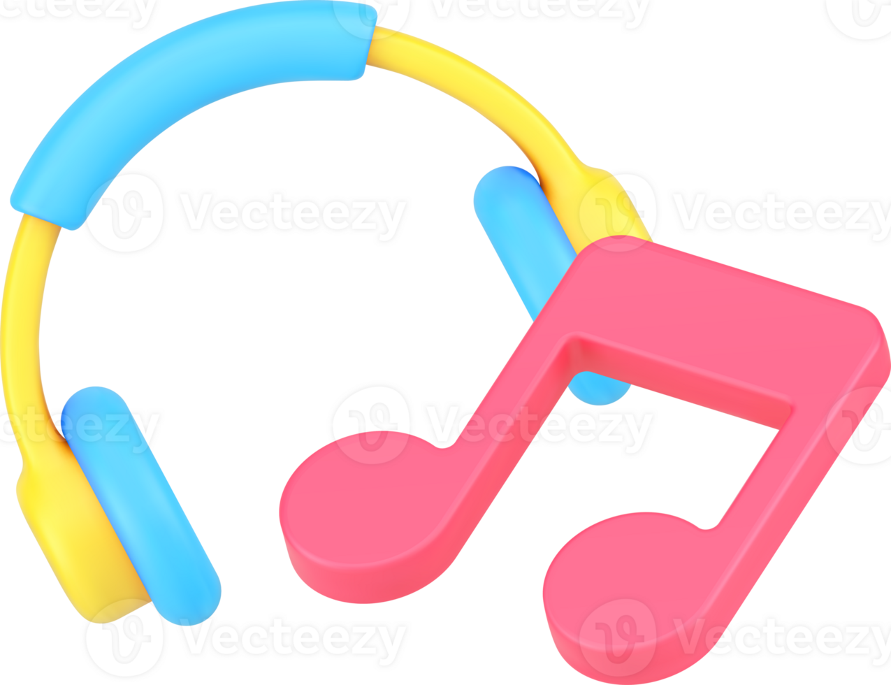Music listening digital entertainment with headphones notes application decorative design 3d icon png