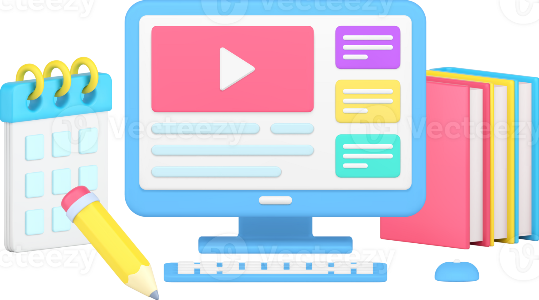 Digital remotely education online lesson website with tasks student workplace 3d icon png