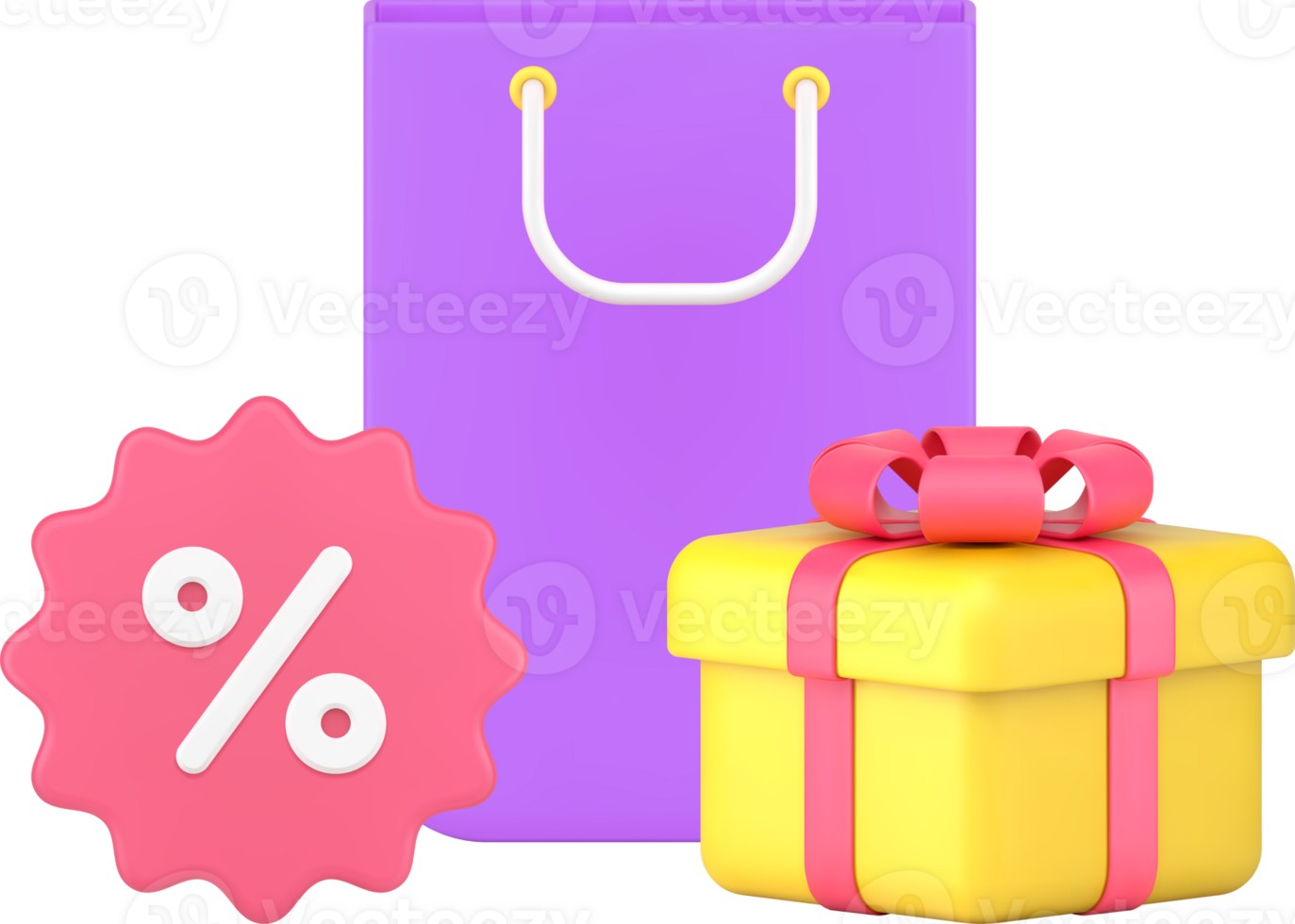 Seasonal sale discount paper shopping bag and festive gift box 3d icon isometric png
