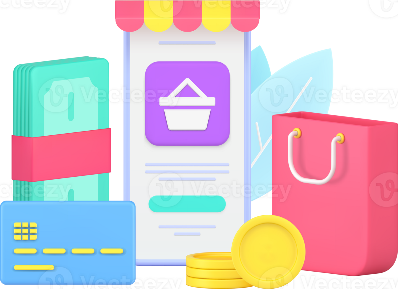 Digital store application smartphone screen awning user interface with cash money and credit card png