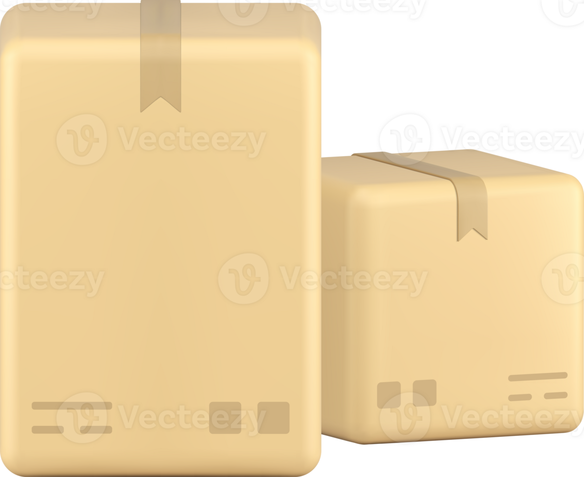 Logistic rectangular sealed cardboard boxes freight transportation and moving 3d icon png