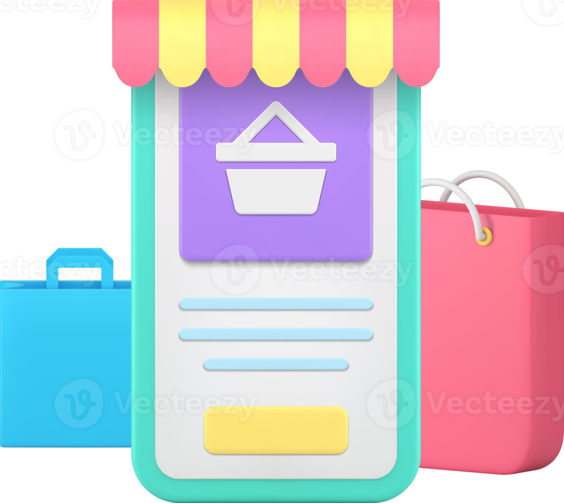 Digital store smartphone application grocery online shopping realistic 3d icon png