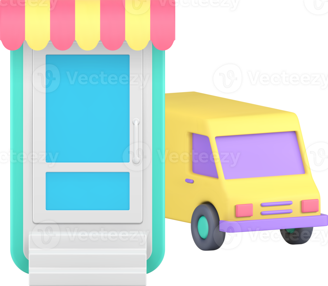 Online shopping order purchasing courier delivery service smartphone application 3d icon png