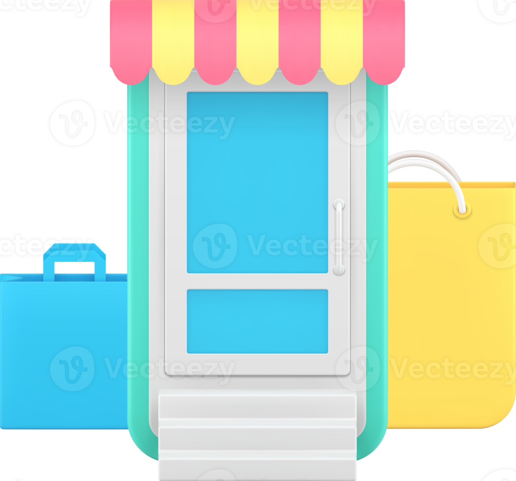 Internet grocery store purchase sale discount mobile application with shopping bag 3d icon png