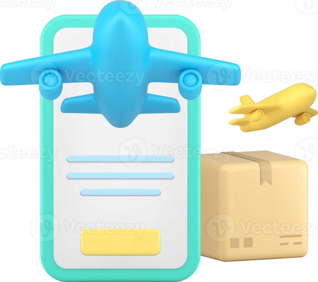 Airplane cargo delivery internet app smartphone GPS navigation service 3d icon png