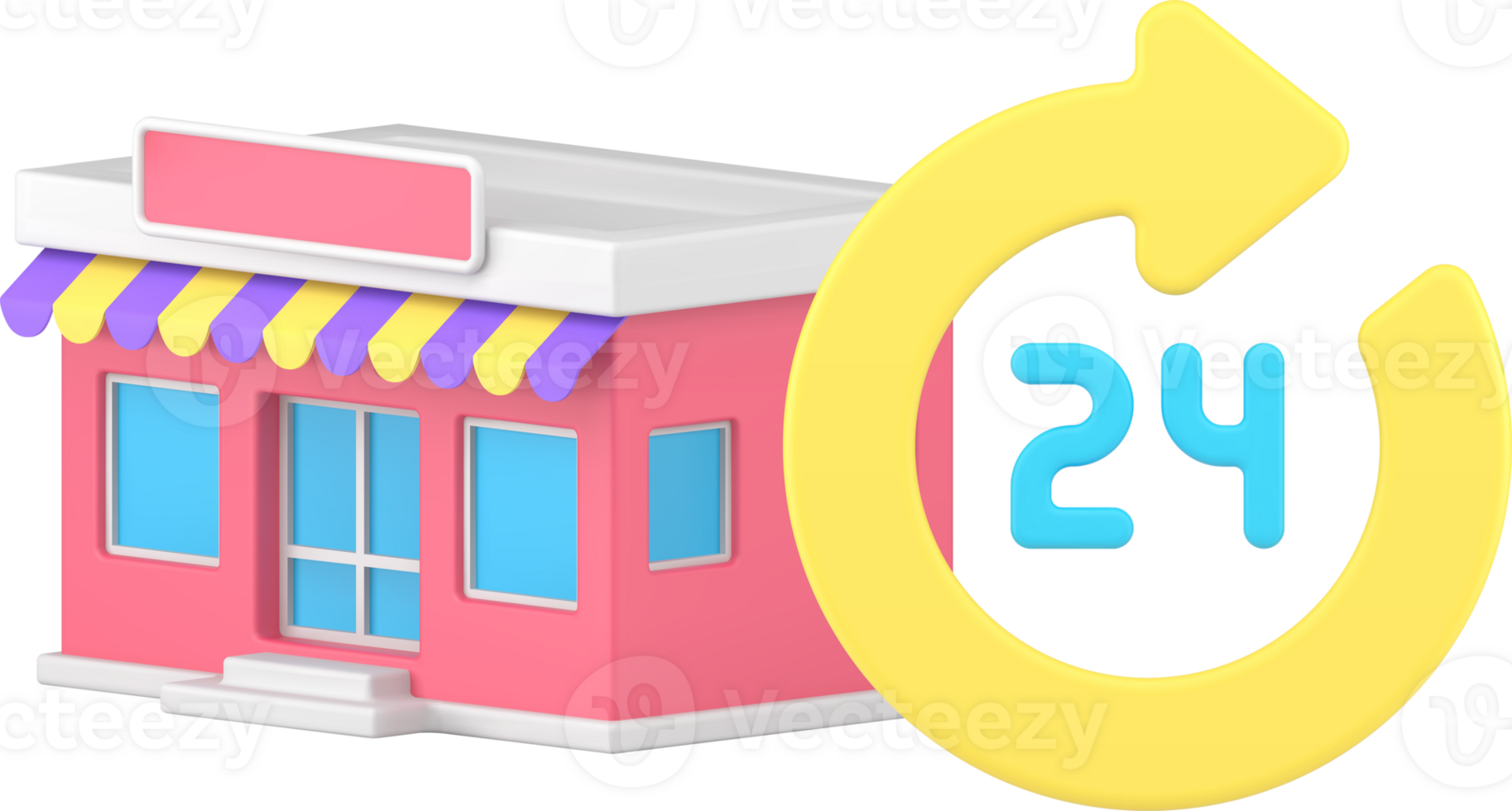 Grocery department store shopping buying goods 24 hours always open available 3d icon png