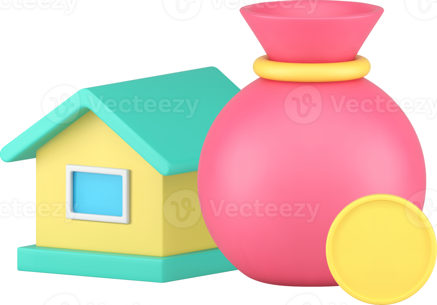 Mortgage buying house loan or cash money real estate financial investment realistic 3d icon png
