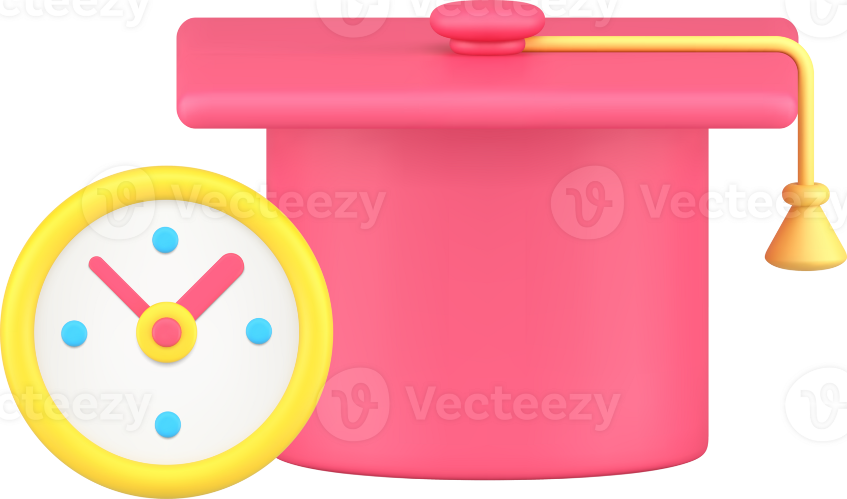 Time for learning graduation hat back to school academic watch countdown realistic 3d icon png