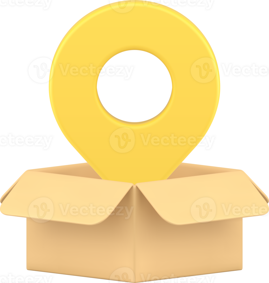 Logistic navigation cardboard box GPS tracking service map pin realistic 3d icon png