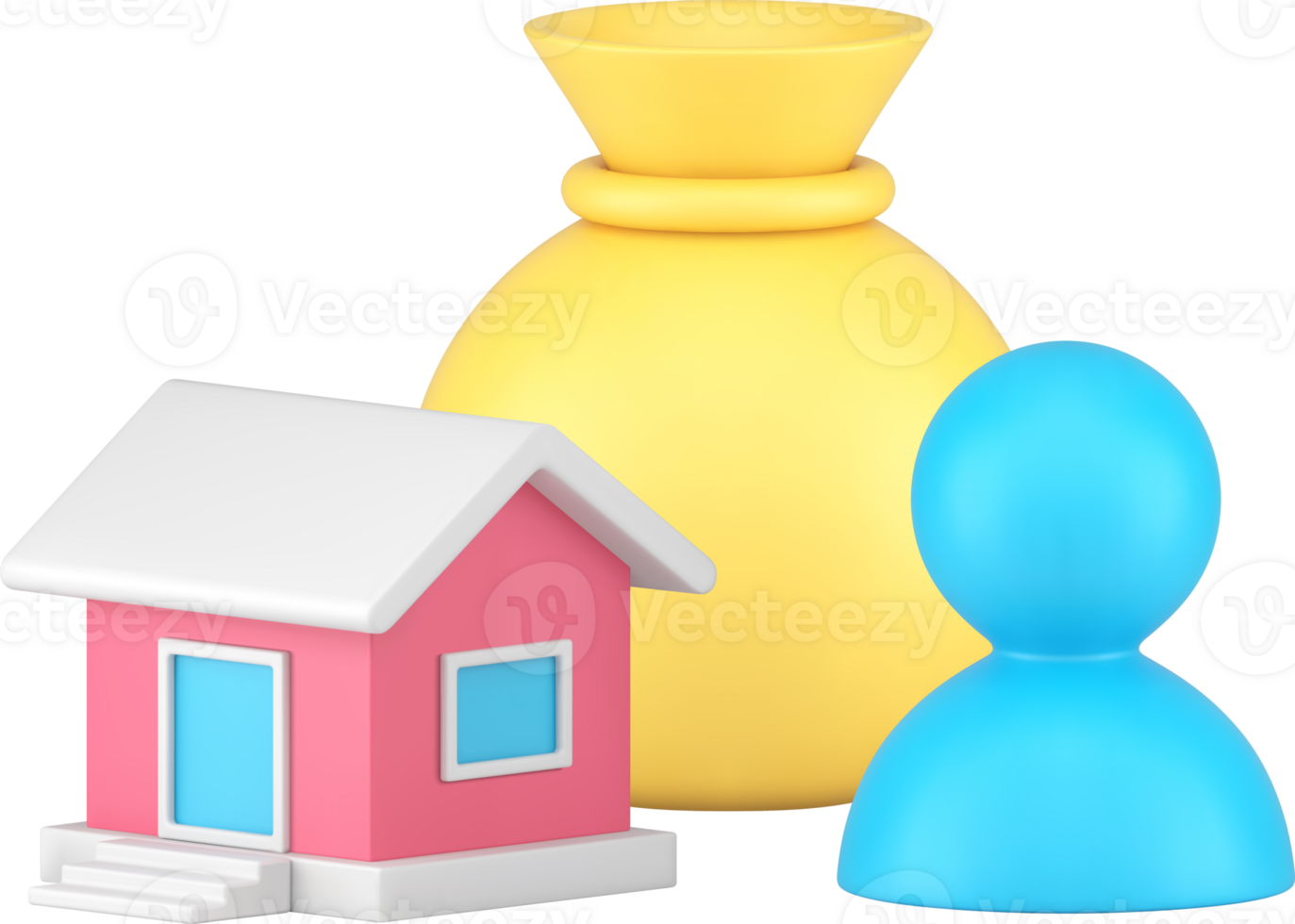 Owner buying real estate loan mortgage bank credit or cash money sack realistic 3d icon png
