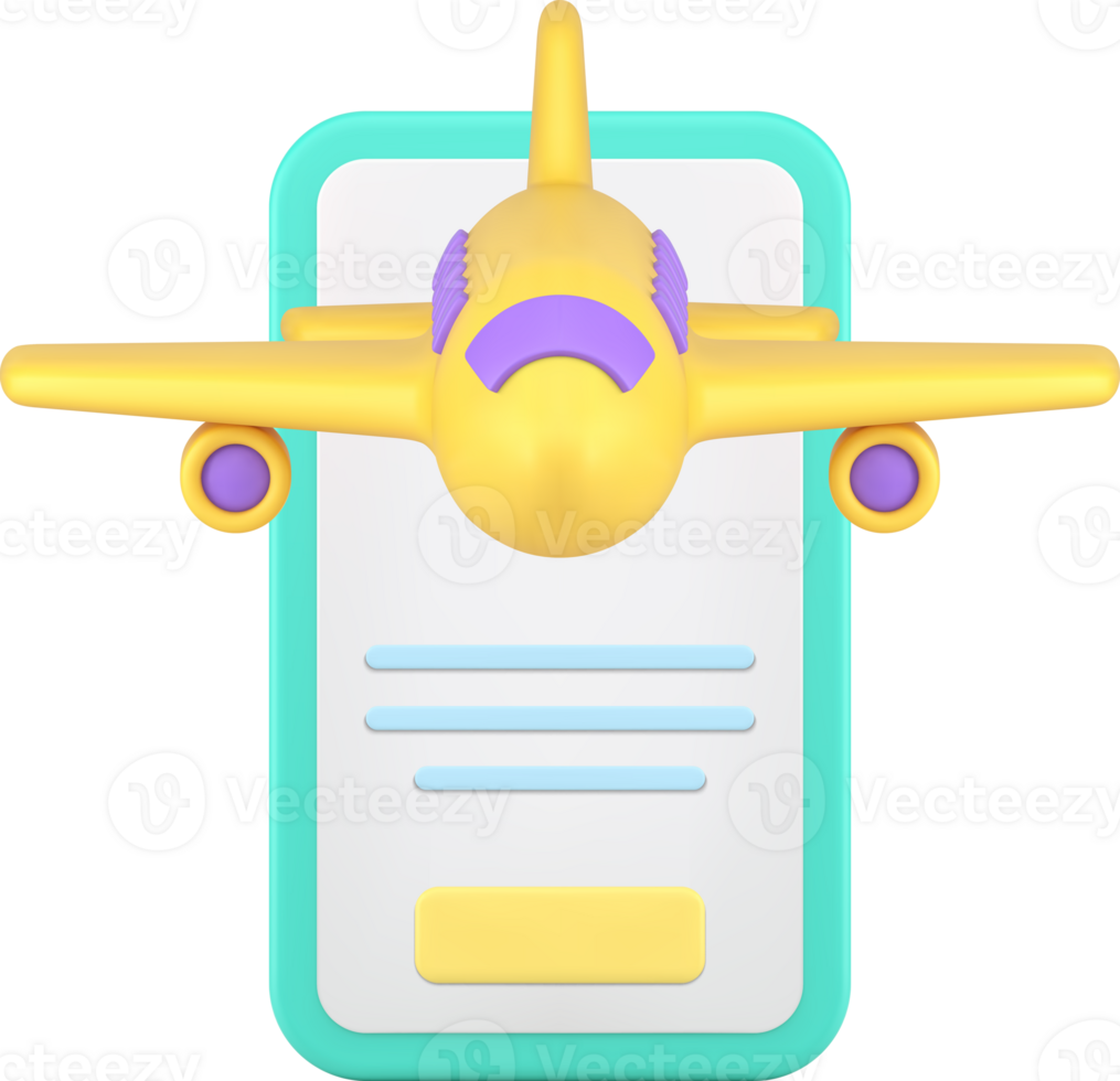 Airplane online check in boarding pass ticket mobile phone application service 3d icon png