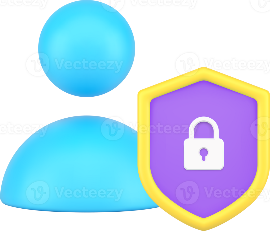 Personal account data privacy safety storage internet security member lock shield 3d icon png