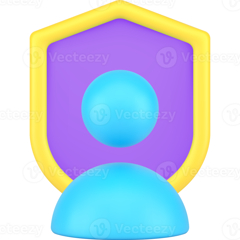 Personal web account data protection secure shield 3d icon. Cyber risk insurance png