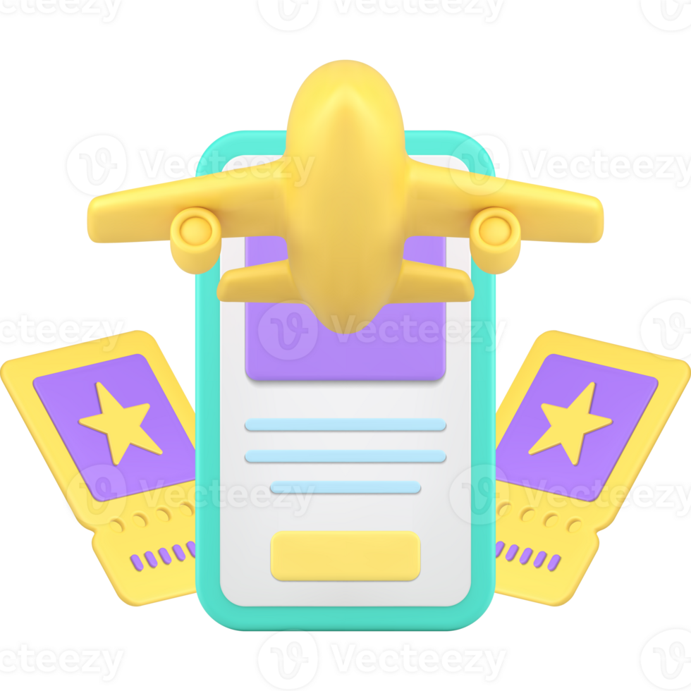 Airplane departure arrival pass tickets check in smartphone application realistic 3d icon png