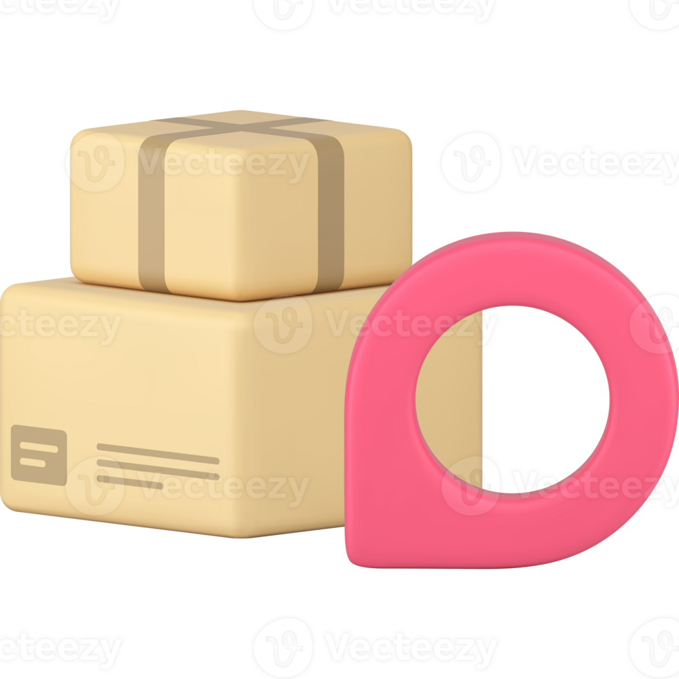Parcel cargo delivery map pin navigation cyberspace position tracking 3d icon png