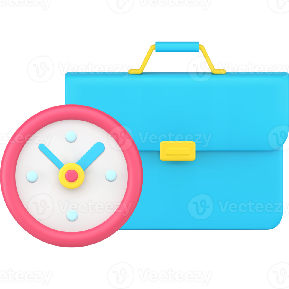 Time to business working briefcase portfolio efficiency planning realistic 3d icon png
