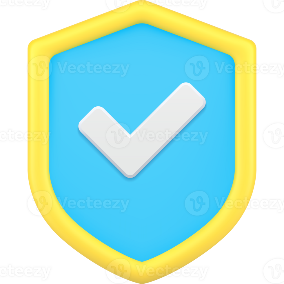 Safety protection risk insurance shield with done checkmark 3d icon png
