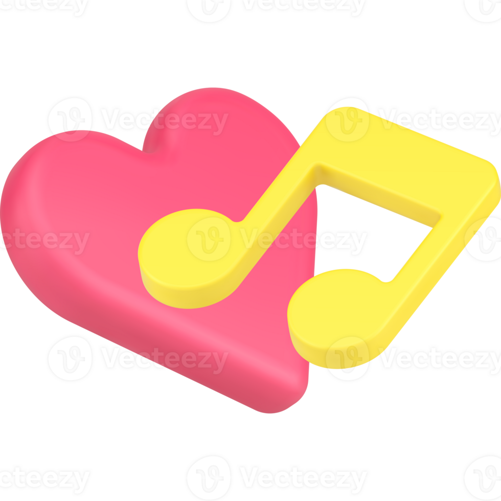 Love music note with heart shape romantic radio favorite sing song realistic 3d icon png