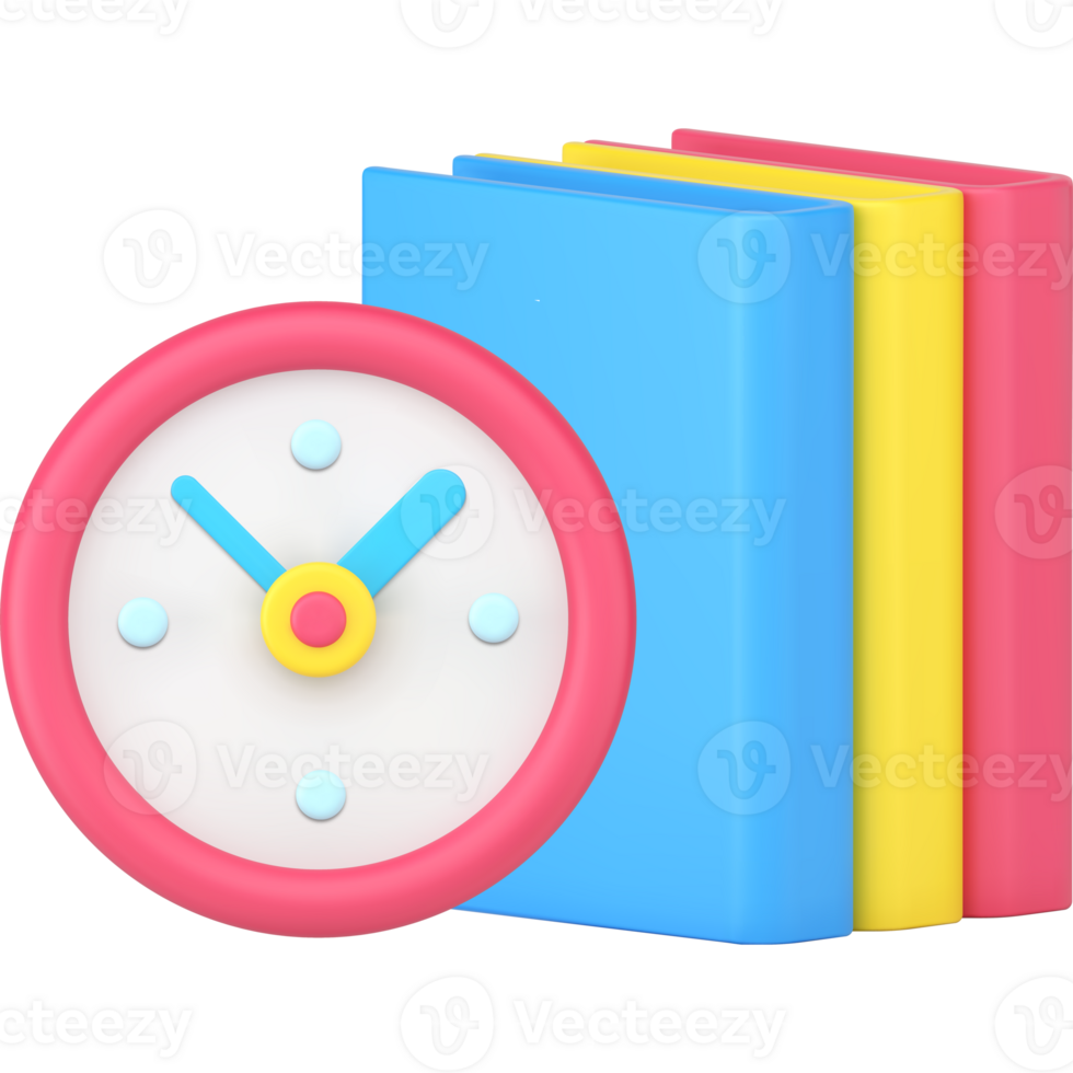Time to learning book education reading back to school clock countdown with textbook 3d icon png