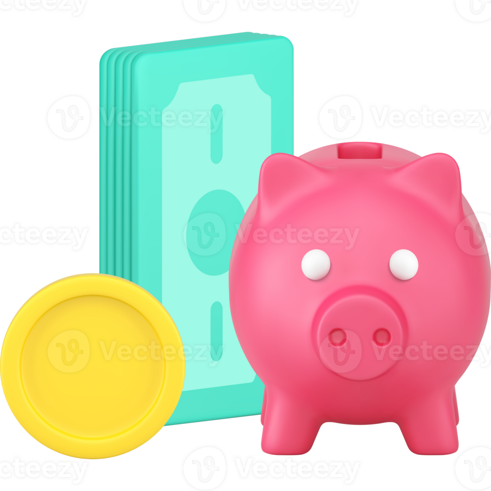 Financial savings business investment cash money dollar deposit with piggy bank 3d icon png