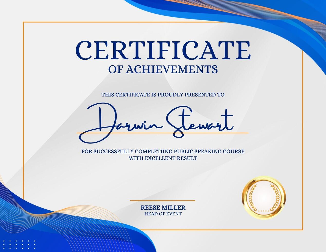 White Blue Public Speaking Certificate of Achievements template
