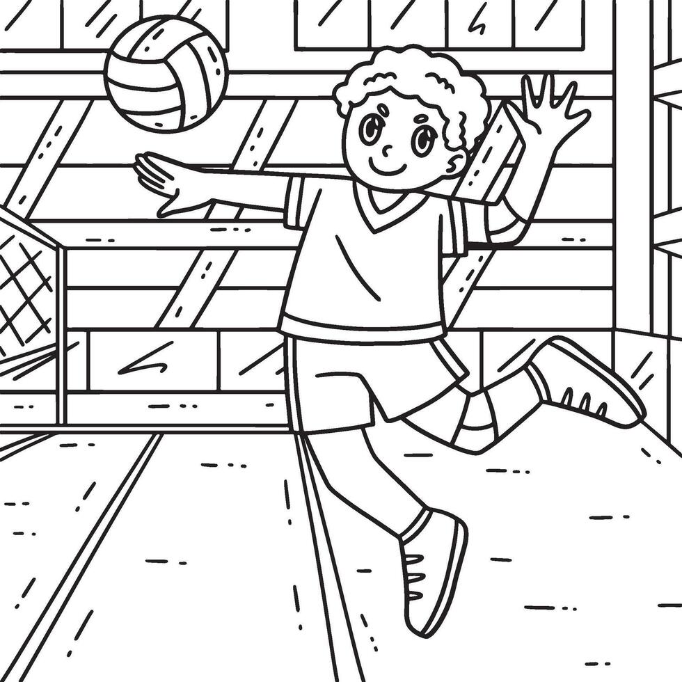 Volleyball Player doing Jump Serve Coloring Page vector