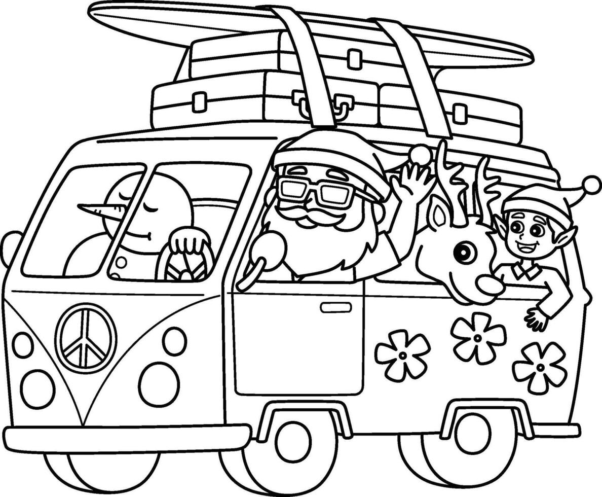 Christmas in July Santa in a Summer Van Isolated vector