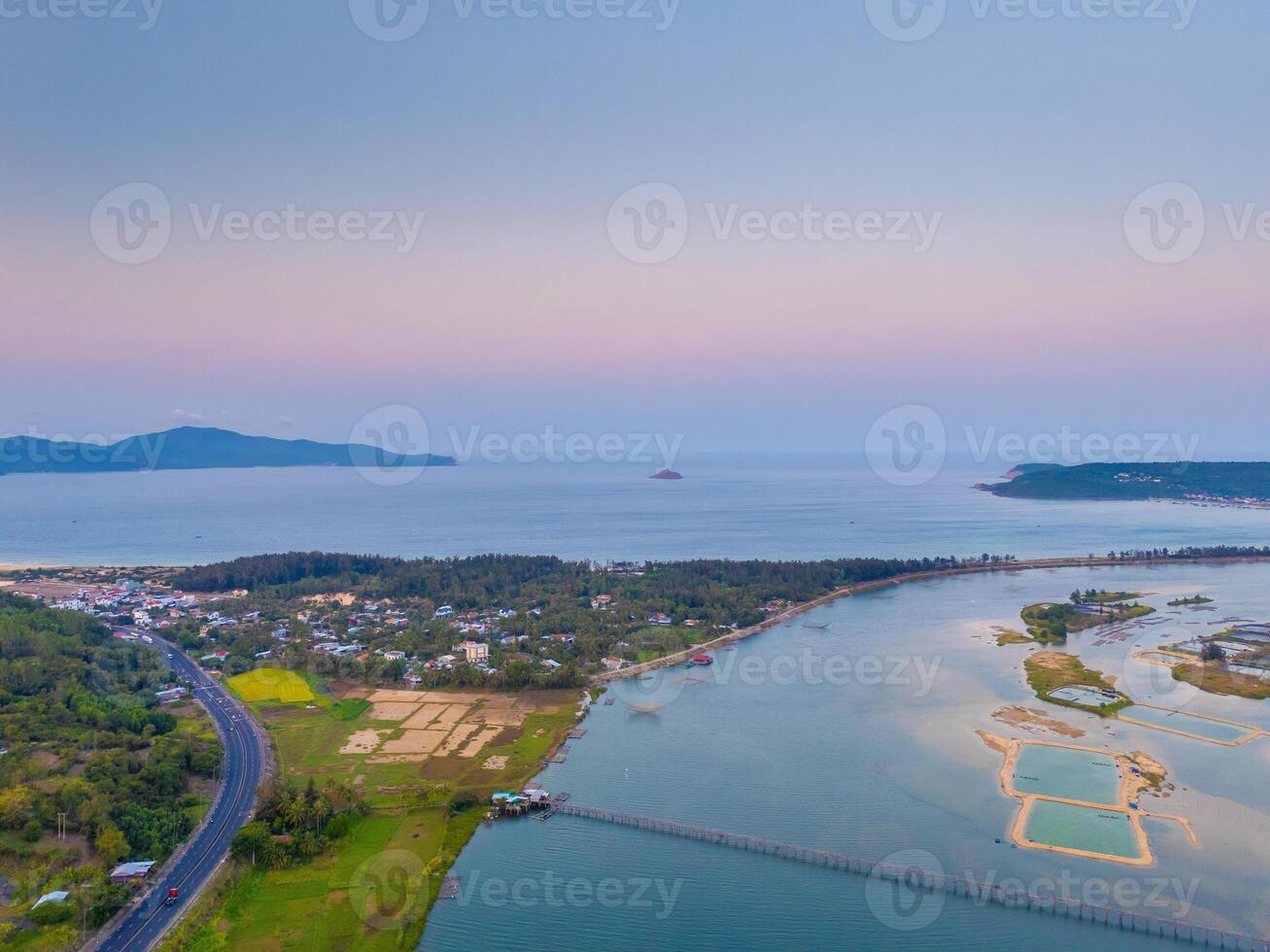 View of Ong Cop bridge or Tiger wooden bridge, Vietnam's longest wooden bridge in Chi Thanh district, Phu Yen province, Vietnam photo