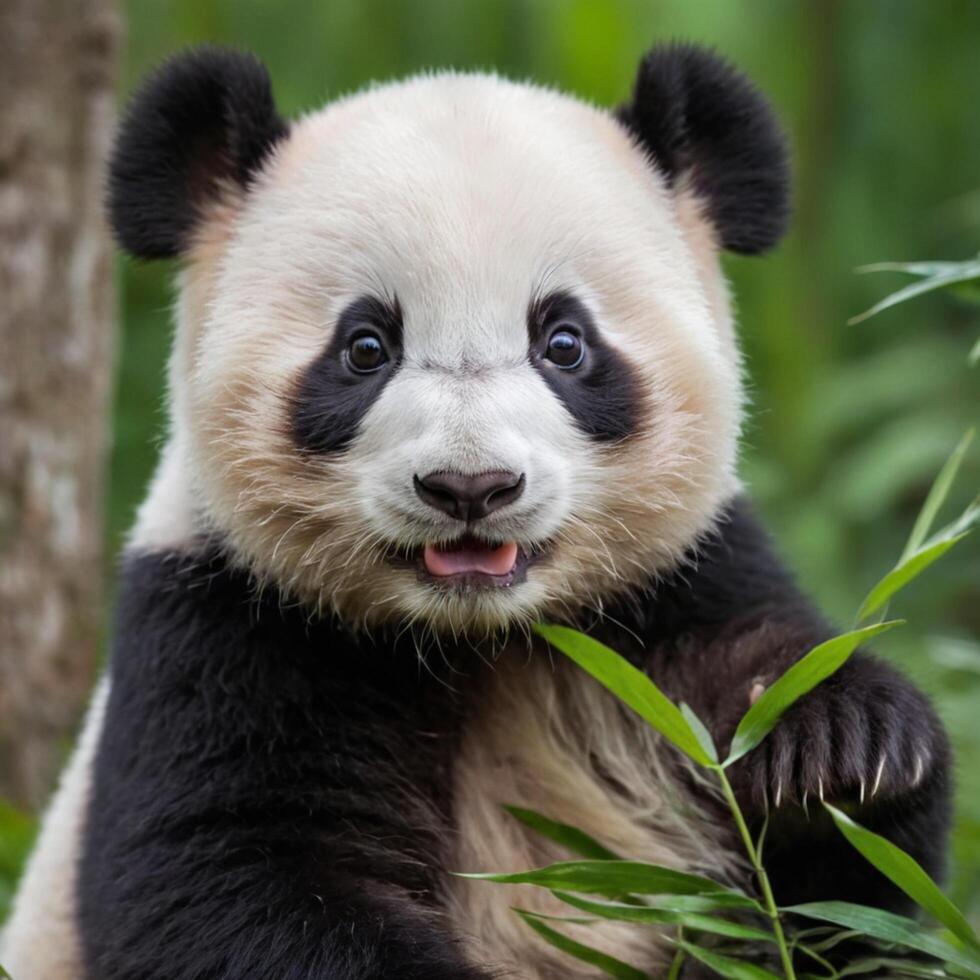 Adorable Baby Panda Clinging to a Tree photo