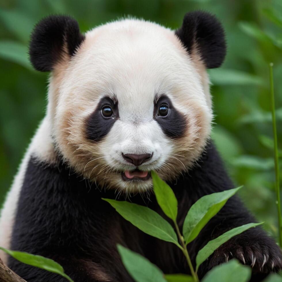 Adorable Baby Panda Clinging to a Tree photo
