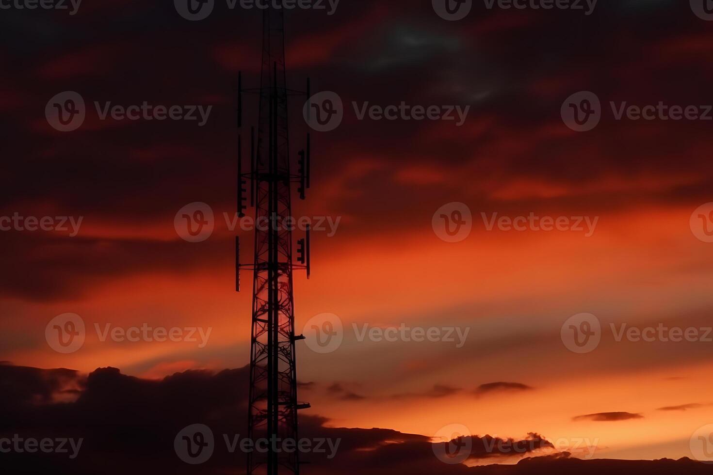Antenna communication technology with city background. Communication tower connect to data of smart city. Telecommunication 5G. Neural network photo