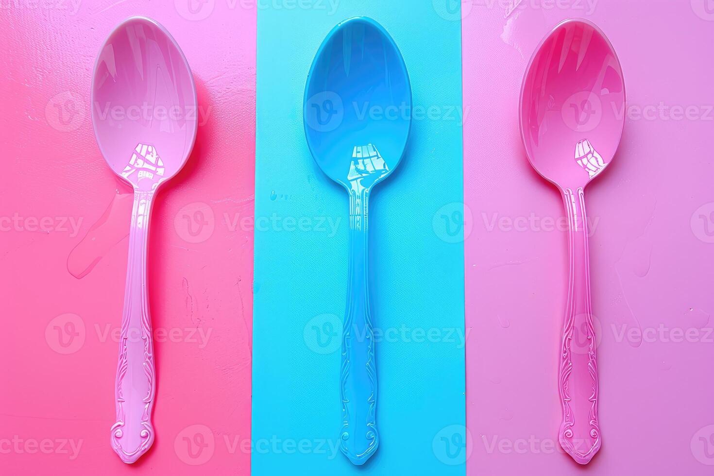 Three Spoons in Pink, Blue and Pink Backgrounds photo
