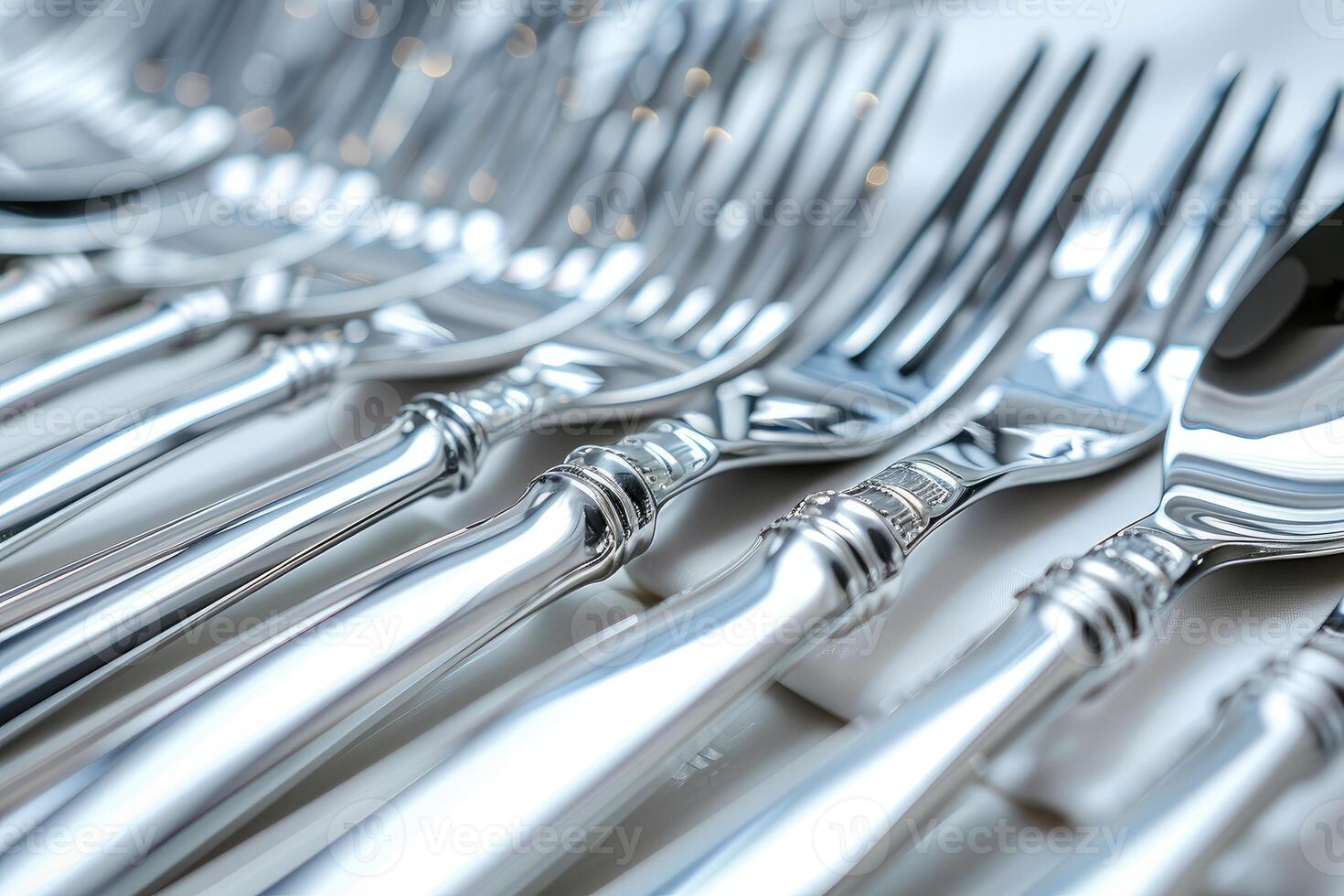 Close-up of Shiny Silverware Arranged on a White Surface photo
