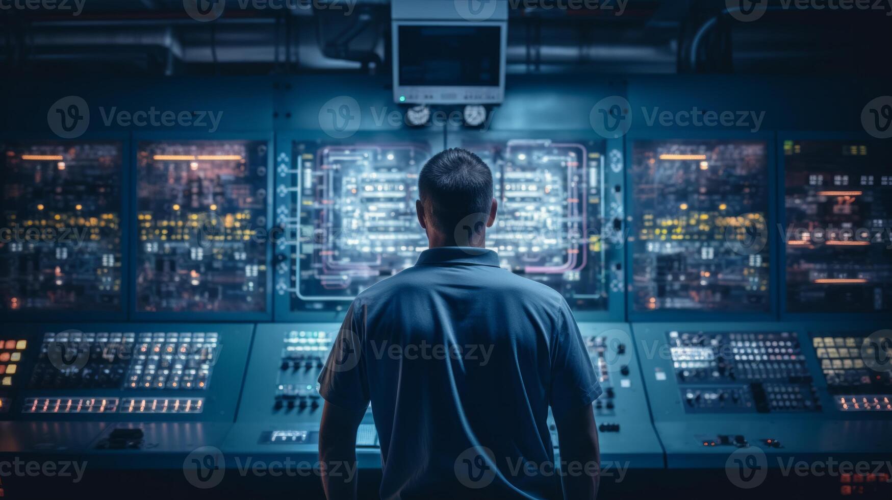 Engineer looking to work in the electrical control room. Neural network photo