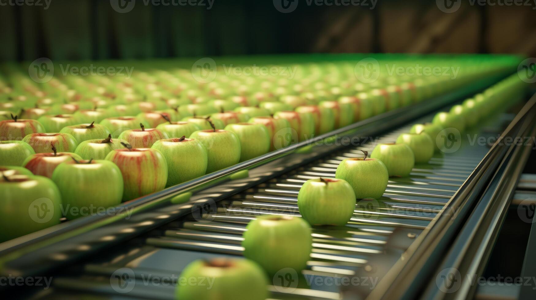 food factory assembly line with apples. Neural network photo