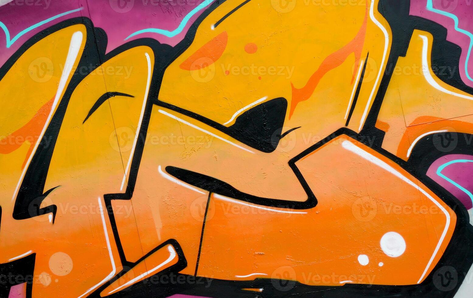 Colorful background of graffiti painting artwork with bright aerosol outlines on wall. Old school street art piece made with aerosol spray paint cans. Contemporary youth culture photo