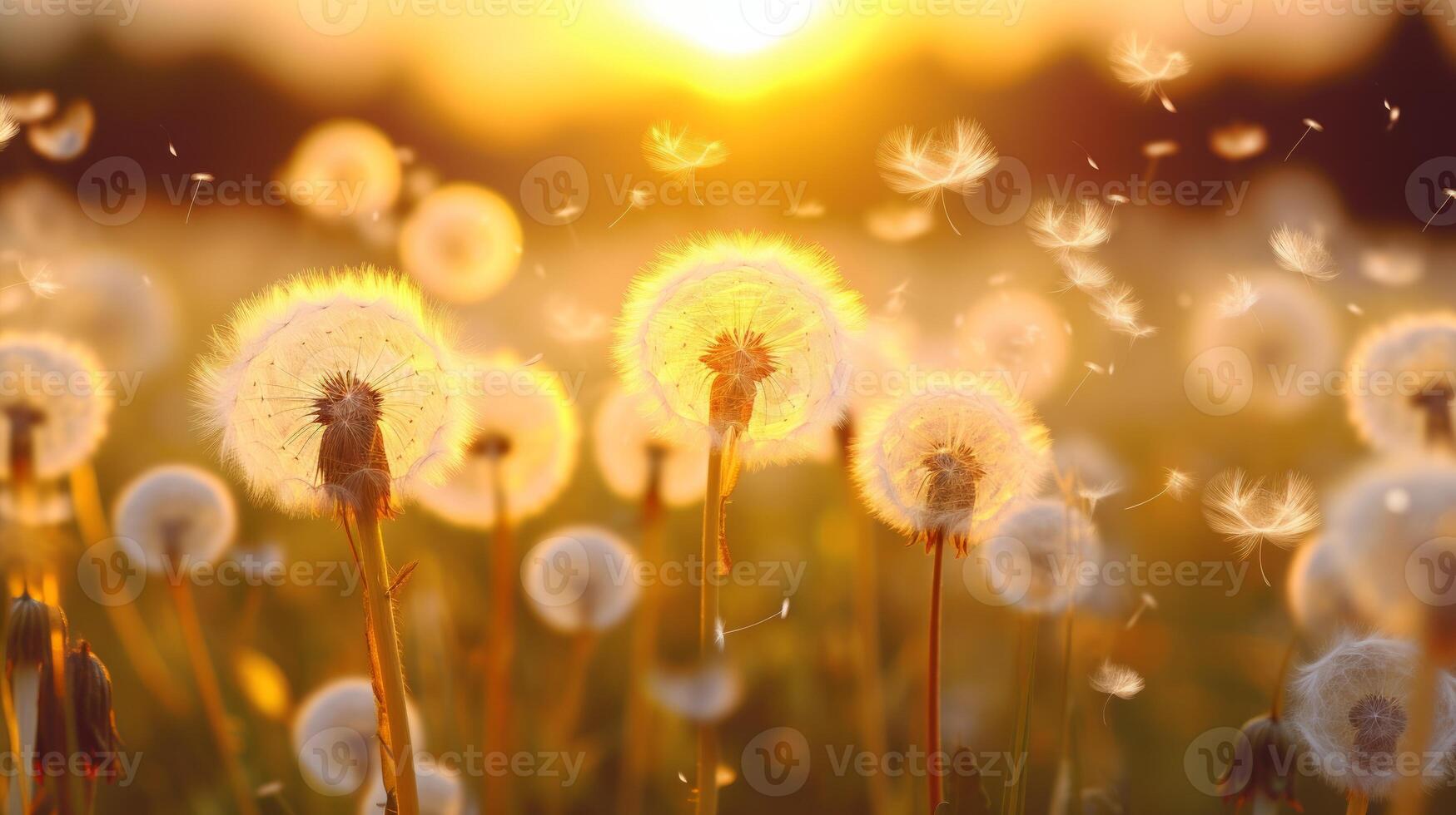 Dandelion In Field At Sunset. Neural network Neural network photo
